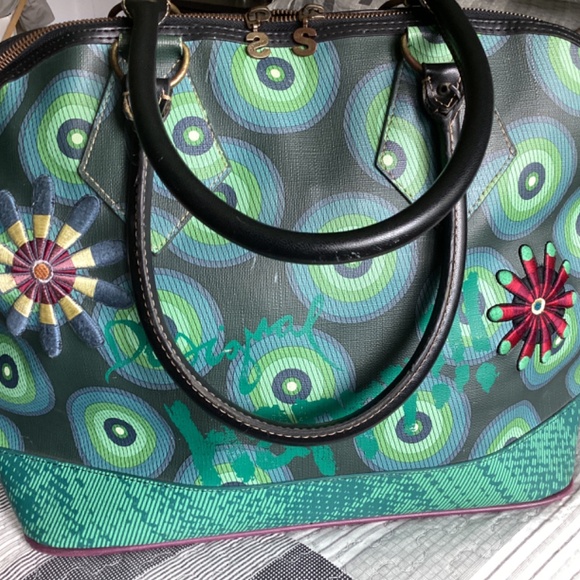 DESIGUAL COLORFUL VEGAN LEATHER LARGE ZIPPERED TOTE BAG/LAPTOP & WORK BAG - Picture 2 of 9